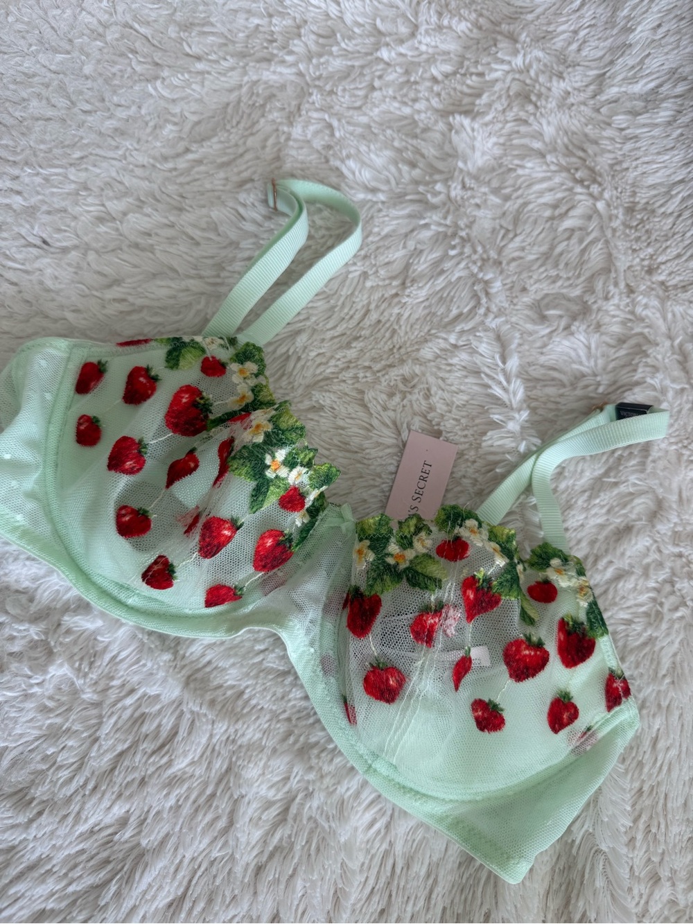 Victoria's Secret Mint Green Strawberry Embroidered Underwire Bra